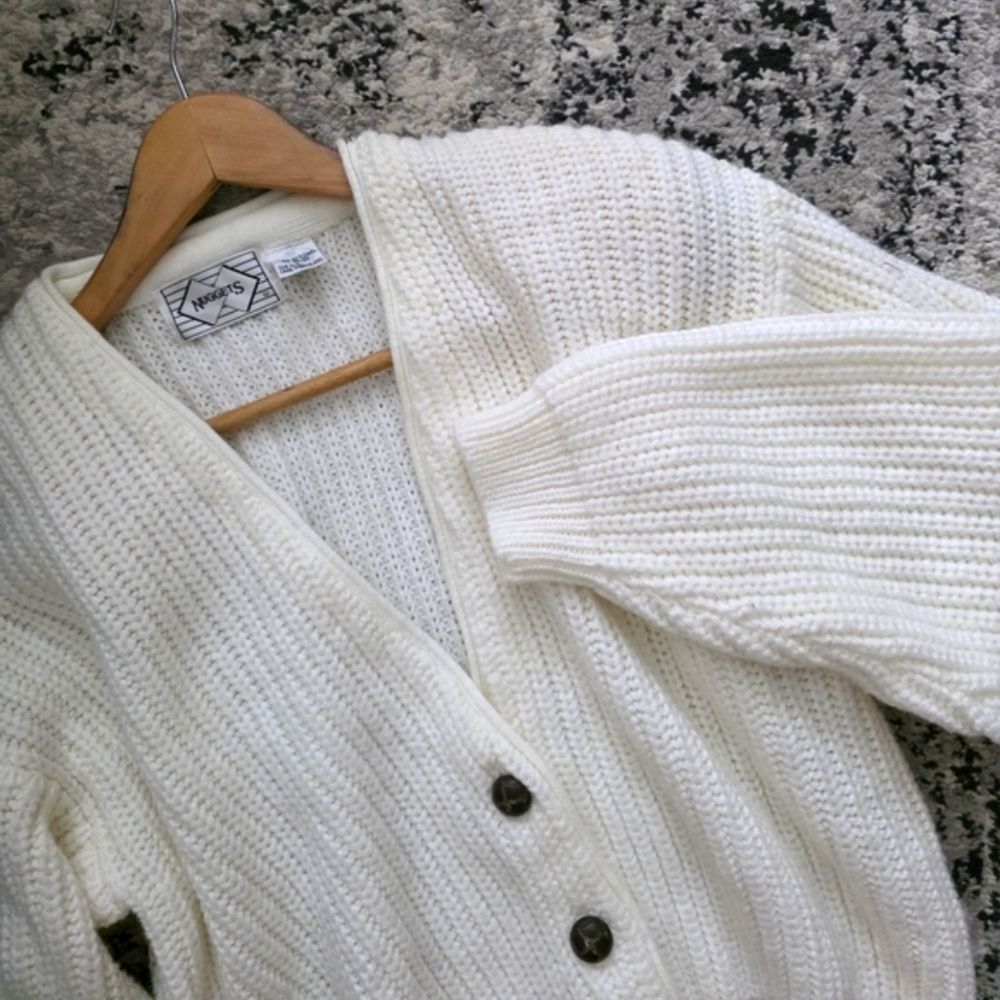 Vintage Nuggets Knit Cardigan Sweater Off White Womens Size L 80s/90s